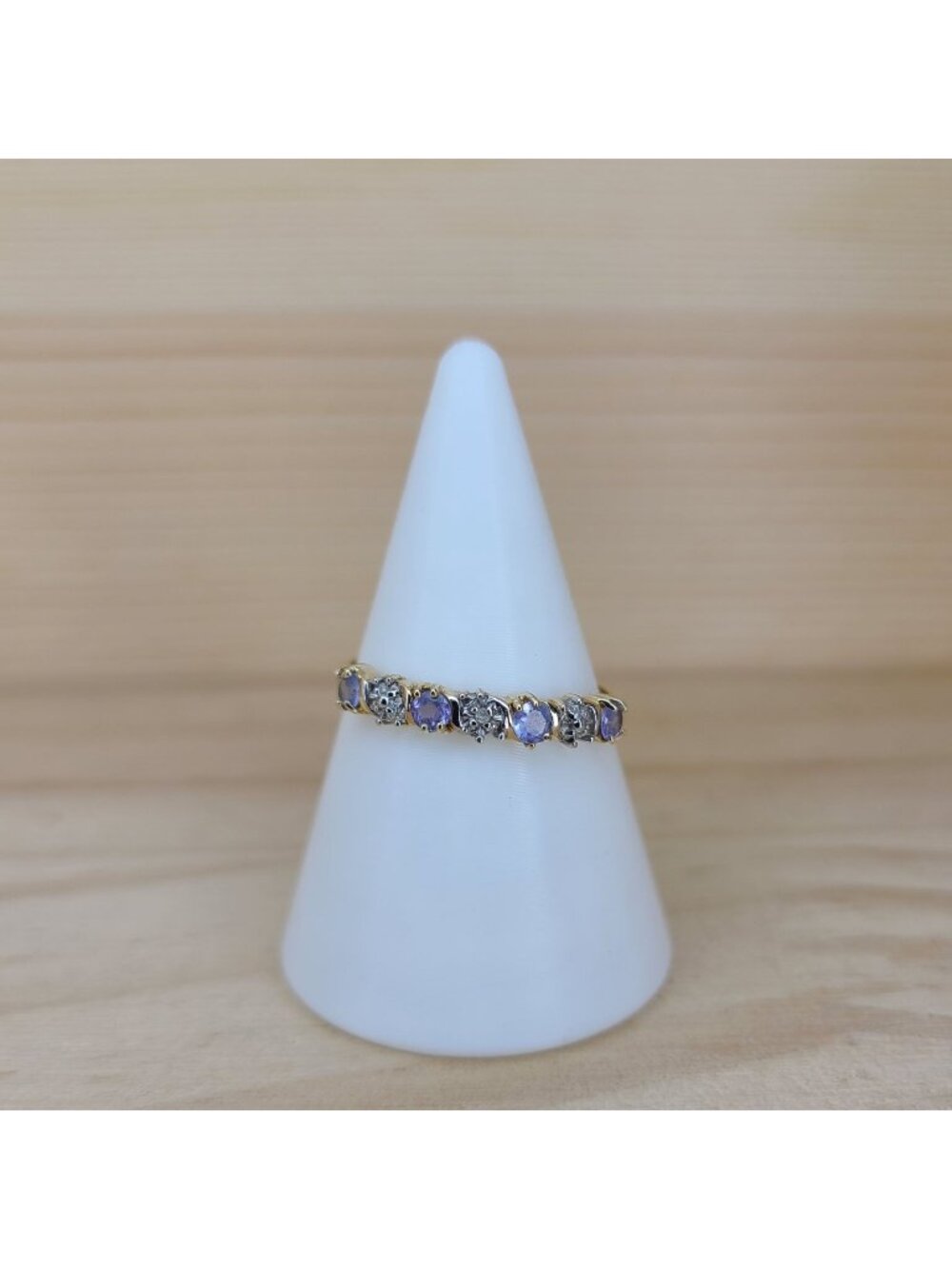 Vintage 10K Gold Tanzanite & Diamond Band Ring Size 8 Elegant Multi-Stone Design